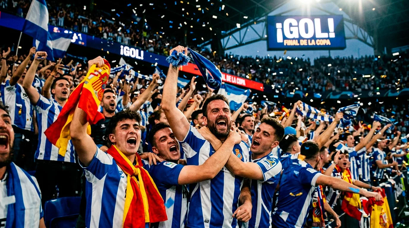 Aficionados celebrando en las gradas de un estadio durante un partido del Mundial