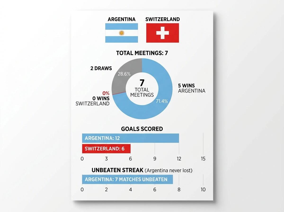 Infografía cara a cara entre Argentina y Suiza: 7 duelos, 5 victorias argentinas