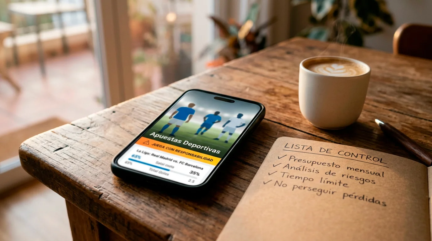 Ilustración conceptual de errores comunes en apuestas deportivas con señales de advertencia y mejores prácticas