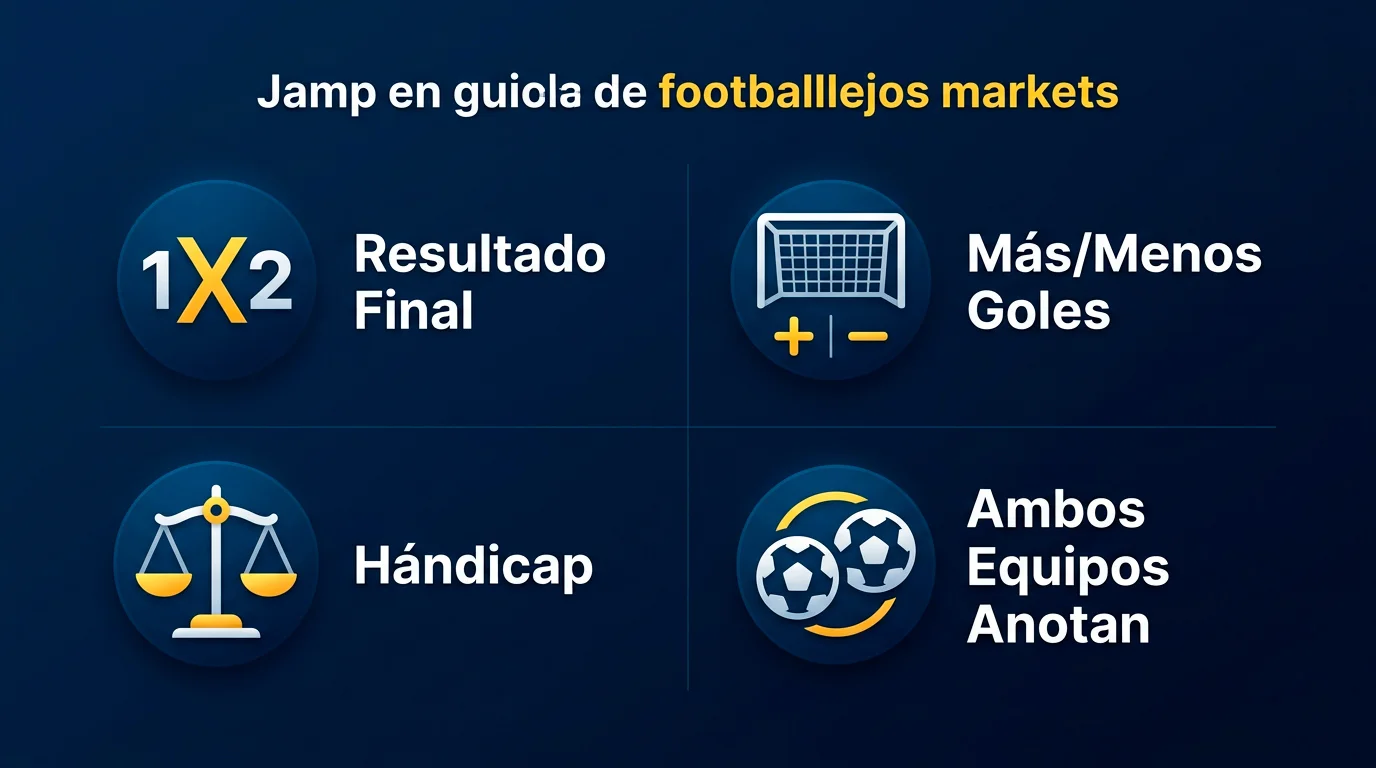 Ejemplos de diferentes tipos de apuestas de fútbol incluyendo hándicap over under y resultado exacto