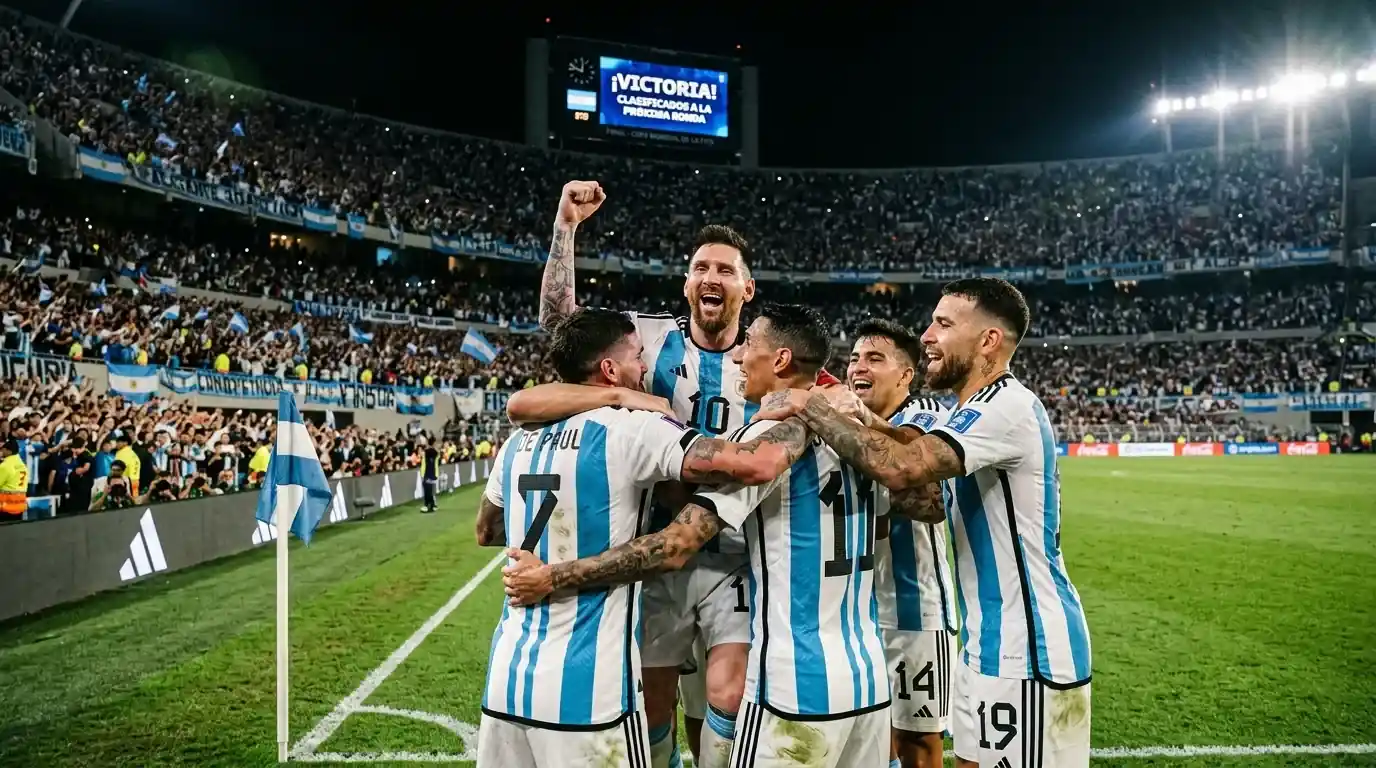 Jugadores de la selección argentina celebrando la clasificación a octavos del Mundial 2026