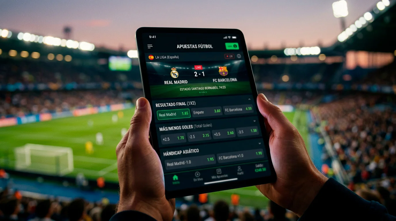 Pantalla de operador de apuestas mostrando diferentes mercados disponibles para partidos del Mundial 2026